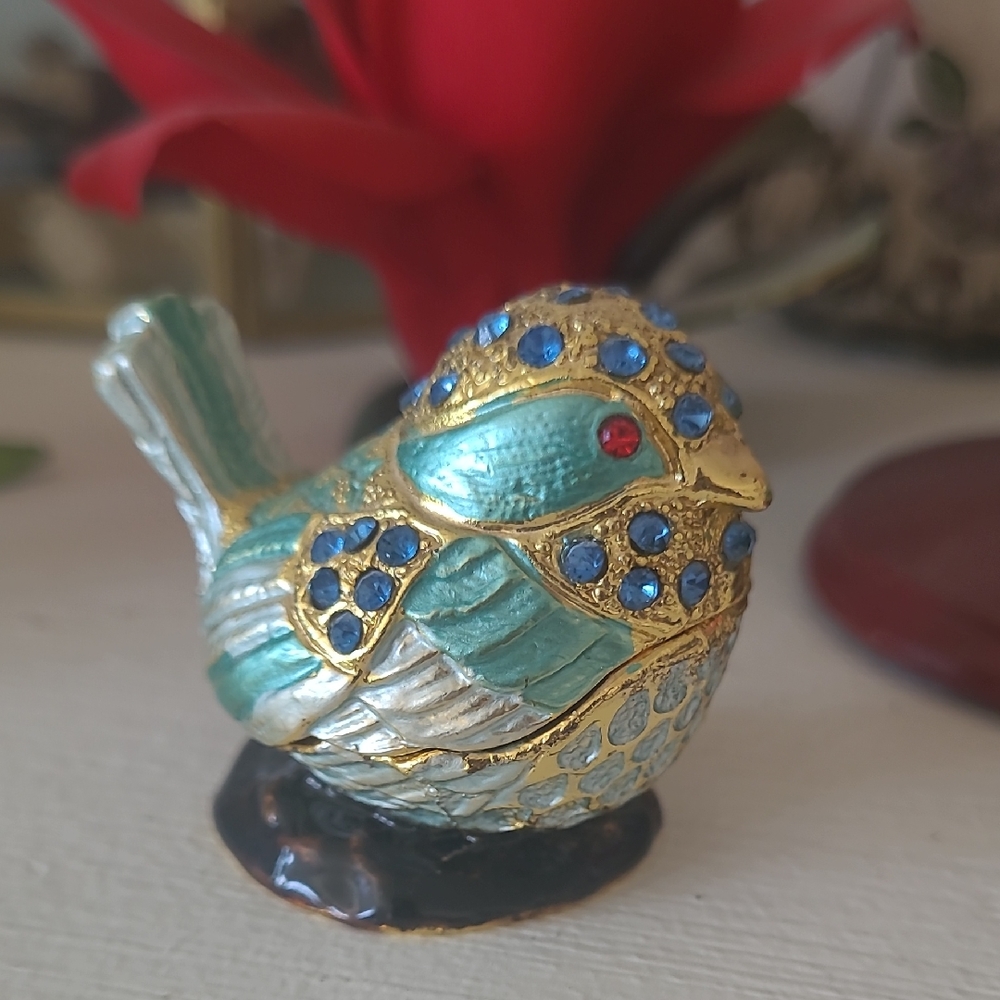Decorative Bird Figurine with Blue and Gold Accents